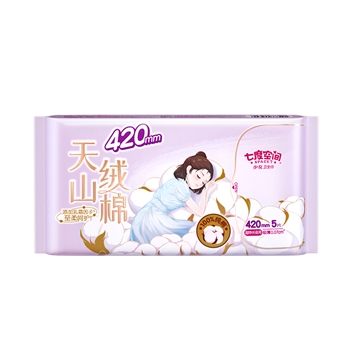【一卡通支付】YWD QRD6905（单包）七度空间天山绒棉系列极薄纯棉超特长夜用420mm卫生巾5片装